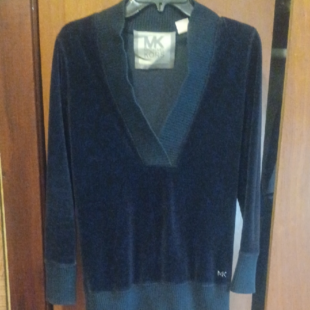 Michael Kors Dark Navy Velvet V-Neck Pullover